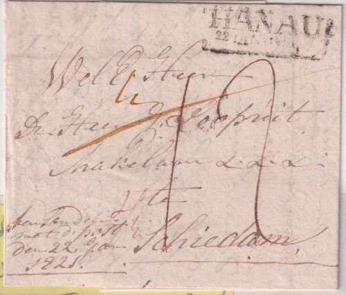 Thurn & Taxis/Holland - Hanau 22. JAN 1821 Ra2 Portobrief n. Schiedam
