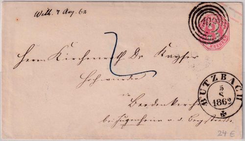 Thurn & Taxis - 9 Kr. Ganzsache/Brief Ring 257 Liebenstein 1862 unterfrankiert !