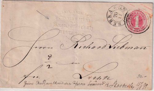 Thurn & Taxis - 1 Sgr. Ganzsache/Brief Ring 224 Berka a/Ilm - Lichte 1865