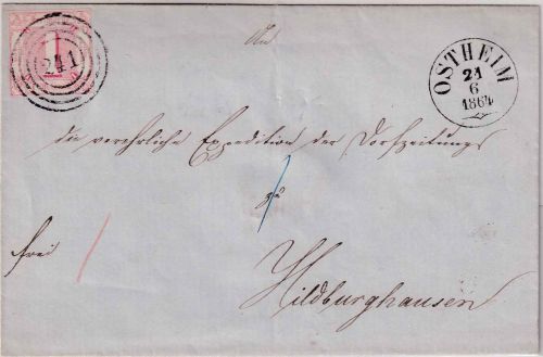 Thurn & Taxis - 1 Sgr. geschn. Brief Ring 241 Ostheim - Hildburghausen 21/6 1864
