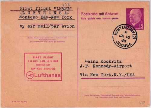 DDR - 15 Pfg. Ulbricht Ganzsache/F-Teil Lupo-Karte/LH-Erstflug 16.1.66