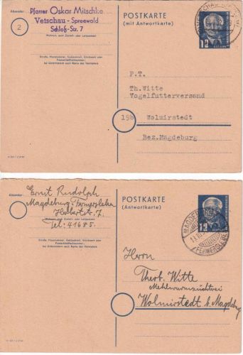 DDR - 12 Pfg. Pieck Ganzsache F+A-Teil Magdeburg/Berlin 1951/52