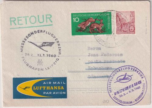 DDR - 20 Pfg. 5-Jahresplan Faltganzsache/Luftpostbrief Messesonderflug 1960