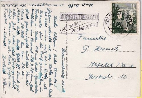 BRD - 10 Pfg. Bundesjugendplan karte Braunschweig - Alfeld 1952