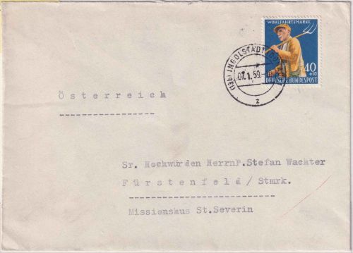 BRD - 40 Pfg. Wofa Bauer Brief n. ÖSTERREICH Ingolstadt - Fürstenfeld 1959