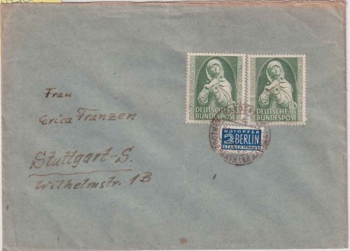 BRD - 2x10 Pfg. Germanisches Museum Brief Bardenberg ü. Herzogenrath 1952