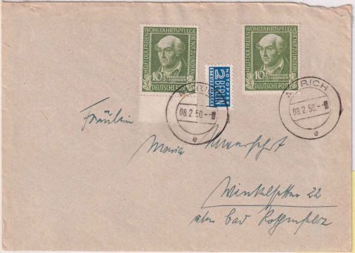 BRD - 2x10 Pfg. Wofa 1949 Brief Aurich - Bad Rothenfelde 1950