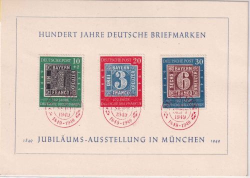 BRD - 100 Jahre Deutsche Briefmarke Satz/Sonderkarte/FDC ESST München 30.9.1949