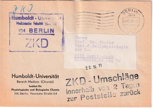 DDR - Berlin 1971 ZKD-Ortsbrief Hinweis-L3 "ZKD-Umschlänge ...zur Poststelle..."