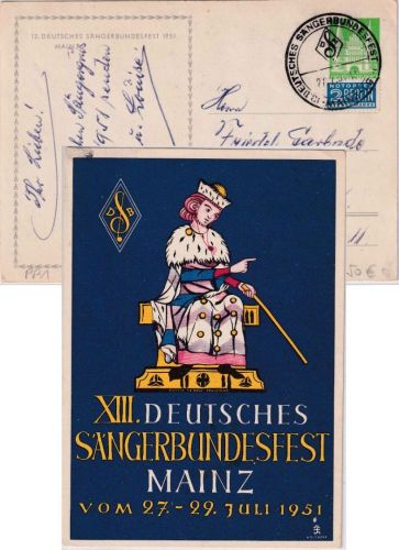 BRD - 10 Pfg. Bauten Privatganzsache + SST XIII. Dt. Sängerbundesfest Mainz 1951