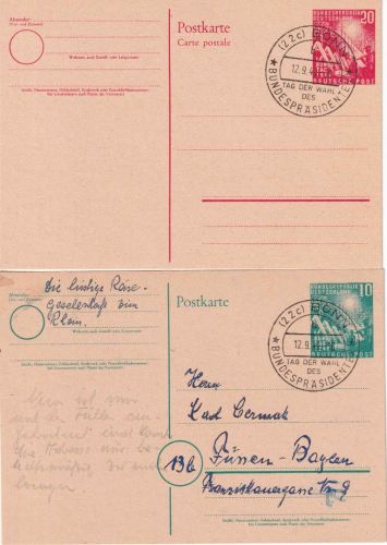 BRD - 10+20 Pfg. Bundestag Ganzsache SST Bonn Tag d. Wahl d. Bundespräsidenten