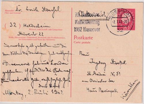 BRD - 20 Pfg Heuss III Ganzsache n. ÖSTERREICH Hildesheim - St. Andrä 1962
