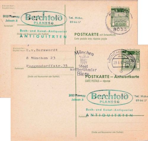 BRD - 20/20 Pfg Dt. Bauwerke Ganzsache Planegg - München 1969 + Retour !