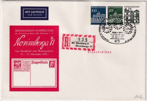 BRD - Norimberga '71 Privatganzsache/Luftpost-Einschreibebrief SST Nürnberg 1971