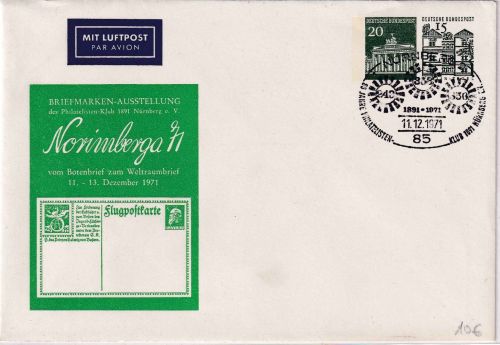 BRD - Norimberga '71 Privatganzsache/Luftpostbrief SST Nürnberg 1971