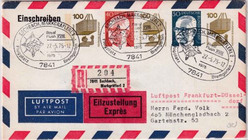 BRD - 3x100 Pfg. UV u.a. Privatganzsache/Lupo-Einschreibe-Eilbrief Eschbach 1975