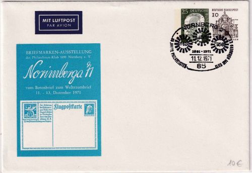 BRD - Norimberga '71 Privatganzsache/Luftpostbrief SST Nürnberg 1971