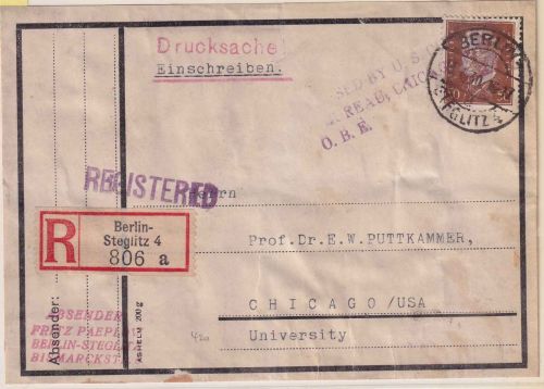 DR - 50 Pfg. Hindenburg Einschreiben-Drucksache/Vds bis 200g n. USA Berlin 1930