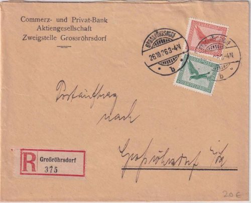 DR - 50+5 Pfg. Adler/Sockel Postauftrag/Ortseinschreibebrief Großröhrsdorf 1926