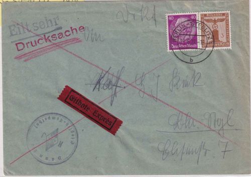 DR - 40+3 Pfg. Hindenburg/Dienst Orts-Eildrucksache Berlin 1939 HJ-Bann 200
