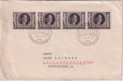 DR - 3 Pfg. 54. Geburtstag AH 4er-Streifen Brief St. Johann (Tirol) 1943