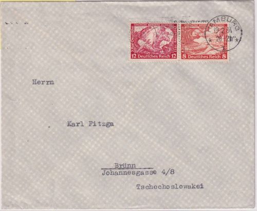 DR - 12+8 Pfg. Nothilfe Wagner Zusammendruck Brief/Sondertarif n. TSCHECHIEN
