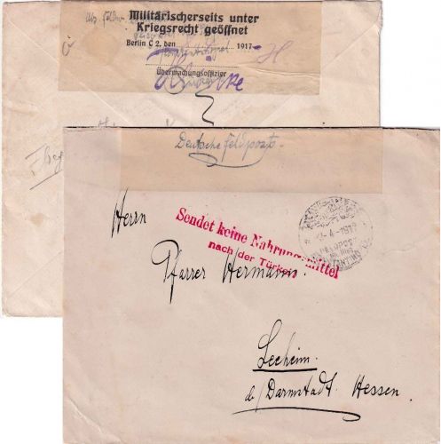 DP Türkei - Mil.Miss. Constantinopel Feldpostbrief n. Leeheim 1917 Zensur Berlin