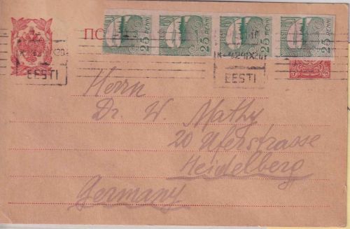 Estland - 25 P. Reval senkr. 4er-Streifen Karte Tallinn Heidelberg 1920