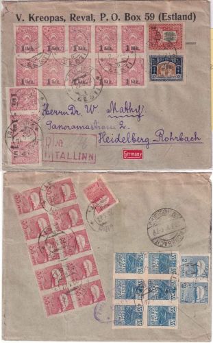Estland - 1+2 M. Kriegsbeschädigte u.a. Einschreibebrief Tallinn Heidelberg 1922