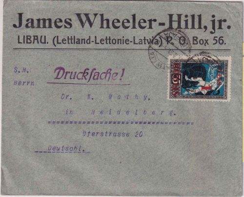 Lettland - 1 R./35 K. Drachentöter Drucksache Leepaja (Libau) - Heidelberg 1921