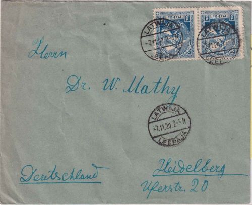 Lettland - 2x1 R. Volksvertretung Brief Leepaja (Libau) - Heidelberg 1920
