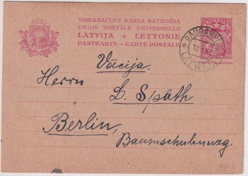 Lettland - 20 S. Ganzsache/Karte Daugawpils (Dünaburg) - Berlin 1931