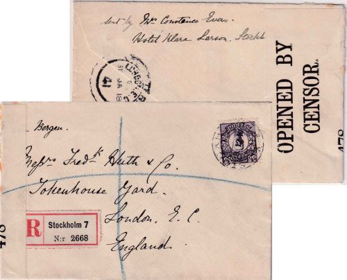 Schweden - 35 Ö. König Gustav V. Einschreibebrief n. ENGLAND Stockholm 7 1918