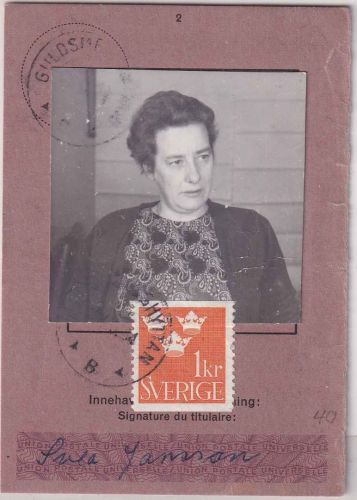 Schweden - 1 Kr. Kronen Postausweis mit Foto/Unterschrift 1941