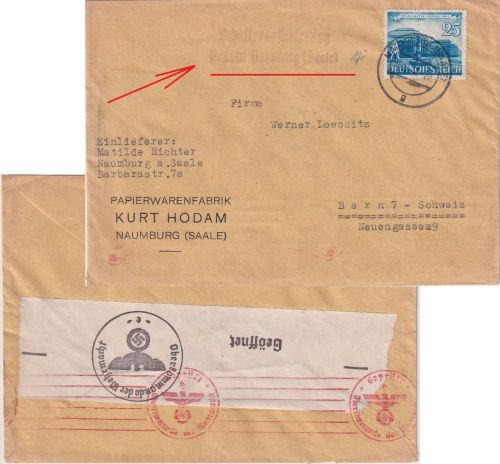 DR - "Schalterauflieferung Postamt Naumburg (Saale)" L2 Brief i.d. SCHWEIZ 1941