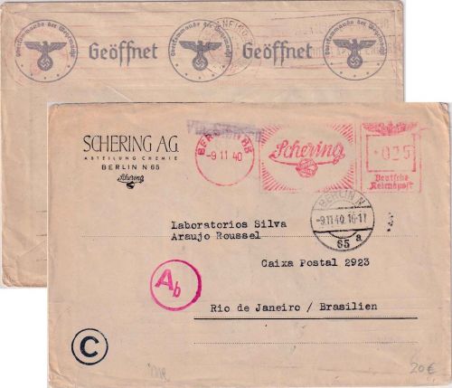 DR - Berlin N65 1940 25 Pfg. AFS "Schering" Brief n. BRASILIEN - OKW-Zensur