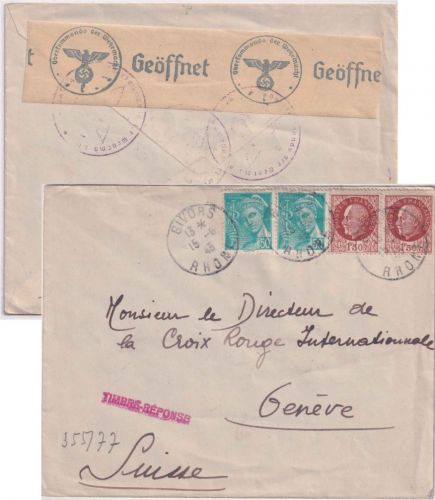 Frankreich - 2x1,50 Fr. Petain u.a. Brief i.d.SCHWEIZ (Rotes Kreuz) Sivors 1943