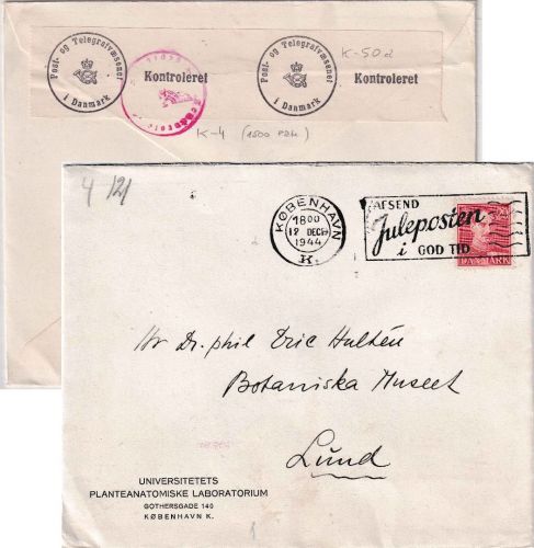 Dänemark - 20 Ö. Christian X. SCHWEDEN Kopenhagen 1944 Zensur Kopenhagen
