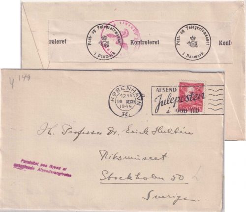 Dänemark - 20 Ö. Christian X. Brief n. SCHWEDEN Kopenhagen 16.12.44 Zensur !!