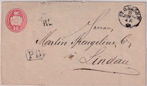 Schweiz/Bayern - 10 Rp. Tübli Ganzsache/Brief Grenztarif St. Gallen Lindau 1874