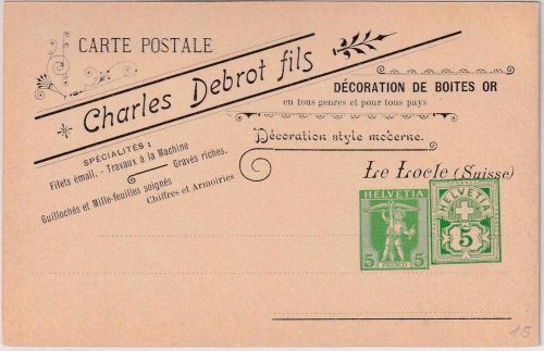 Schweiz - 2x5 Rp. Ziffer/Tellknabe Privatganzsache Ch. Debrot Le Locle ungebr.