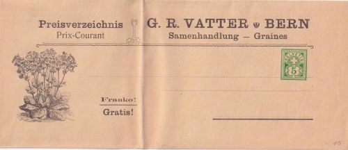 Schweiz - 5 Rp. Ziffer Privatganzsache/Streifband Samenhandlung Vatter Bern