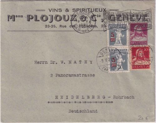 Schweiz - 20 Rp. Tell Privatganzsache+Zusatz Brief Genf - Heidelberg 1921