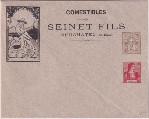 Schweiz - 2+10 Rp Ziffer/Helvetia Privatganzsachenumschlag Seinet Fils Neuchatel