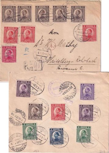 Jugoslawien - 75 Pa. Kronprinz u.a. Einschreibebrief Zagreb - Heidelberg 1922