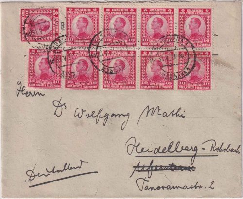 Jugoslawien - 10x10 Pa. Kronprinz Brief Ljubljana - Heidelberg 1921