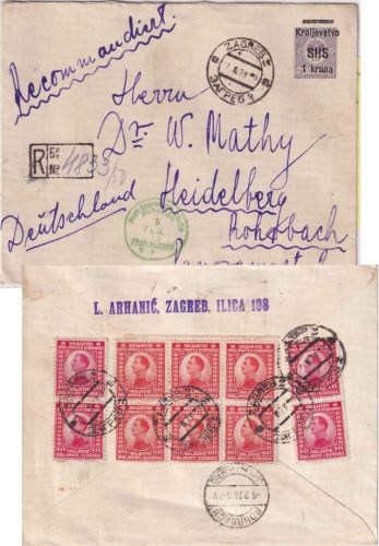 Jugoslawien/Kroatien - 1 K./15 F. Ganzsache+Zusatz Einschreibebrief Zagreb 1923