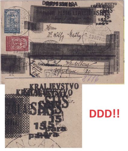 Jugoslawien/Kroatien - 15 Pa. Behelfsganzsache/Eil-Einschreibekarte 1920 DDD!!!