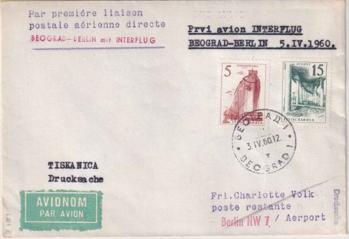 Jugoslawien - Interflug Erstflug Belgrad - Berlin 3.4.60 Luftpostdrucksache