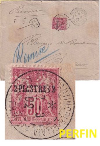 Frankreich/Levante - 50 C./2 Pia. Allegorie Perin "BIO" Einschreibebrief 1902
